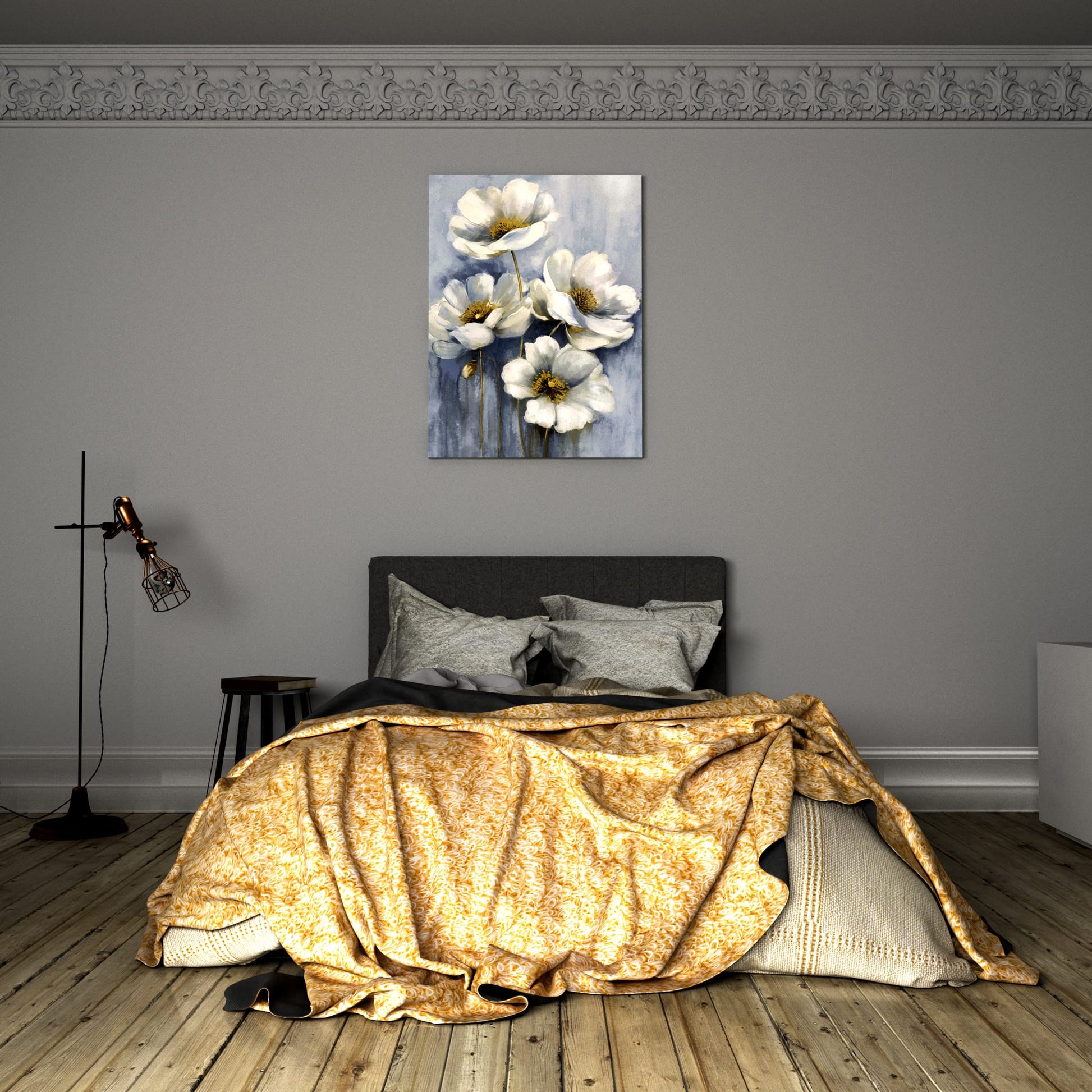 White Bloom Textured Art2 Bedroom Effect