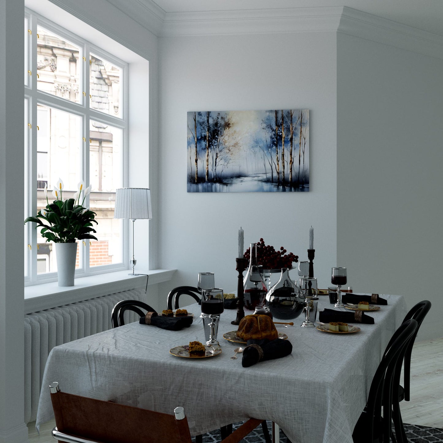 Winter Birch Grove Dining Room Effect