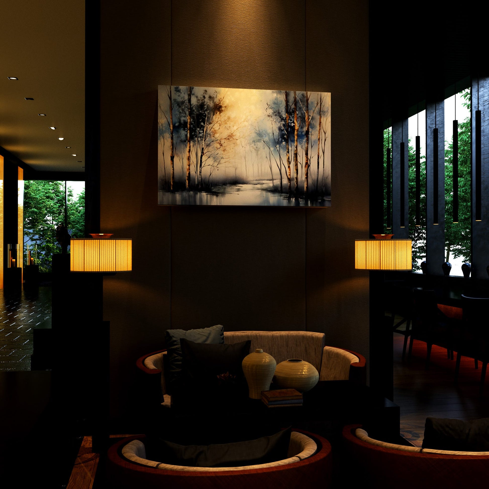 Winter Birch Grove Hotel Effect